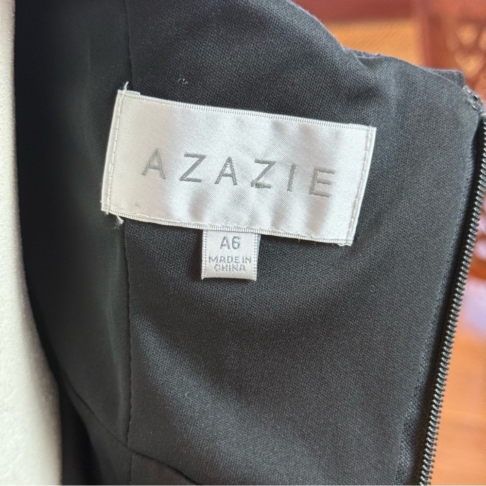 NWT Azazie Samantha Black Ruffle Neck Maxi Sheath Dress Sz 6 - Picture 9 of 10